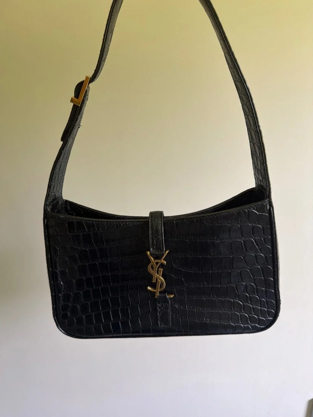 Saint Laurent Calfskin Crocodile Embossed Le